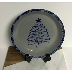 Vintage Eldreth 1990 Signed Salt Glazed Stoneware Christmas Tree Plate 10" Folk